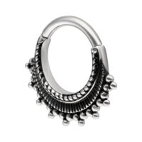 Clicker per setto nasale in acciaio chirurgico 316L color argento su sfondo bianco