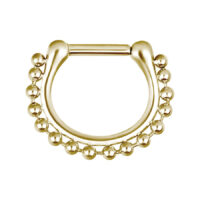 Clicker per setto in oro con spessore di 1,6 mm e diametro interno di 8,0 mm su sfondo bianco