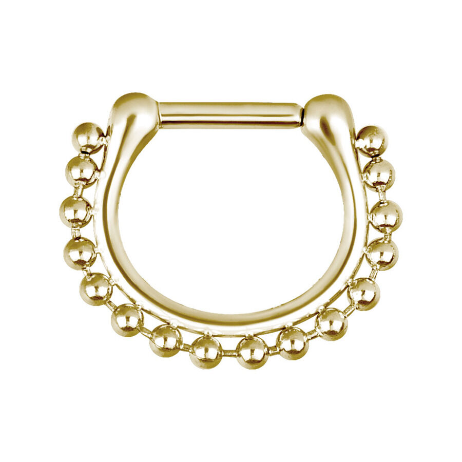 Clicker per setto in oro con spessore di 1,6 mm e diametro interno di 8,0 mm su sfondo bianco