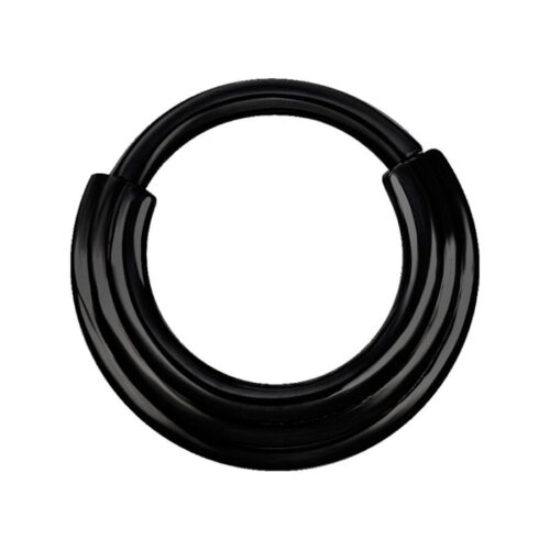 Clicker per setto in metallo nero, diametro interno 8mm, su sfondo bianco