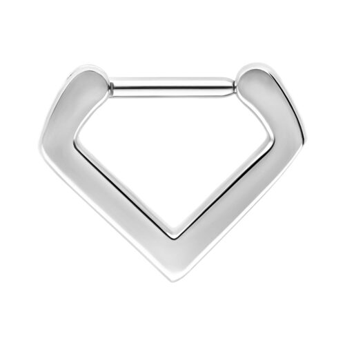 Clicker Septum Triangolo Argento con spessore di 1,2 mm su sfondo bianco