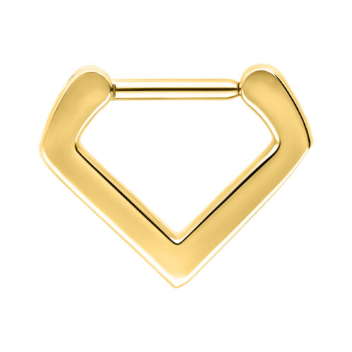 Clicker triangolare in oro per setto nasale in acciaio chirurgico su sfondo bianco