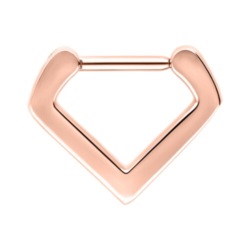 Clicker Septum Triangolare in Oro Rosa in acciaio chirurgico 316L su sfondo bianco