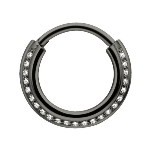 Clicker nero per setto in acciaio chirurgico con cristalli chiari, diametro 8 mm