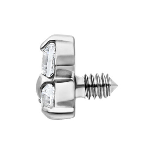 Attacco dermal argento con cristallo chiaro e filettatura esterna