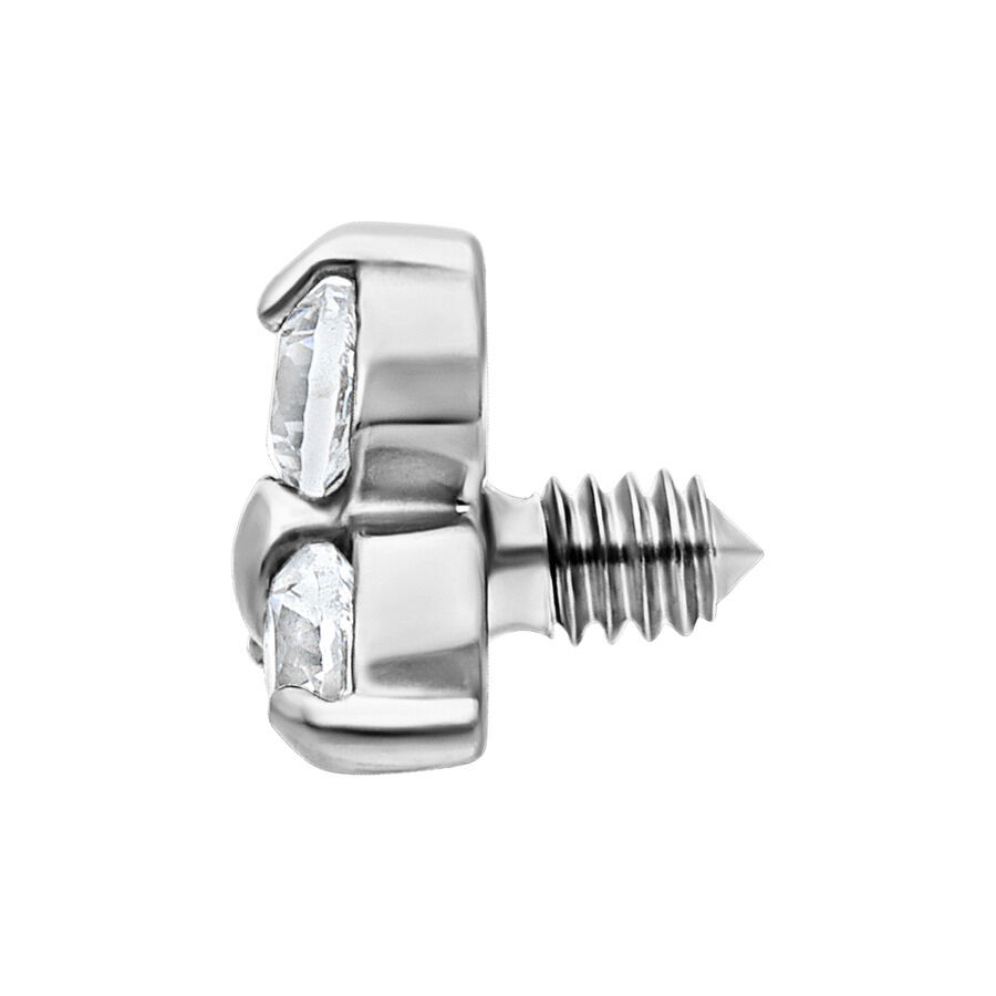 Attacco dermal argento con cristallo chiaro e filettatura esterna