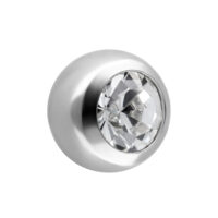 Sfera argentata da 2,5 mm con cristallo chiaro sfaccettato su sfondo bianco