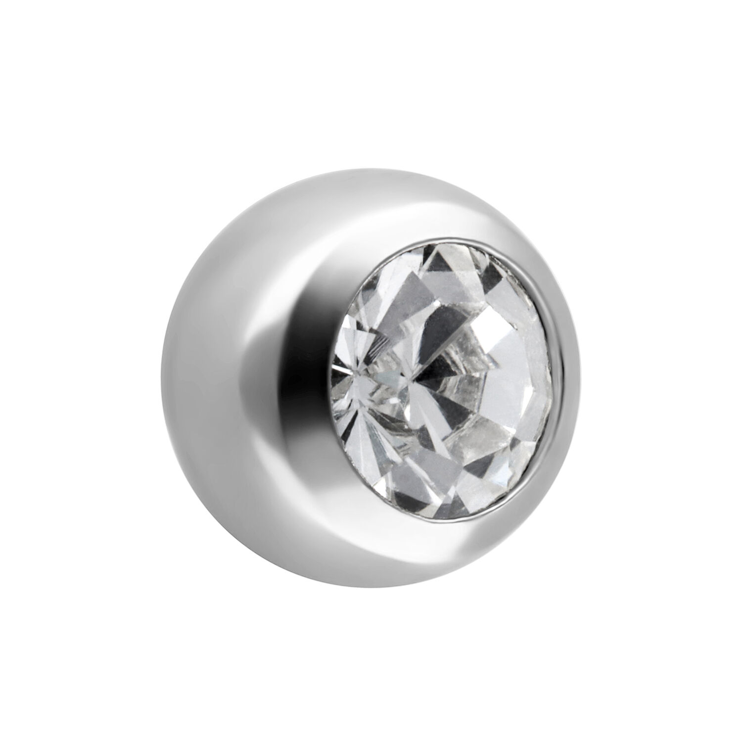 Sfera argentata da 2,5 mm con cristallo chiaro sfaccettato su sfondo bianco