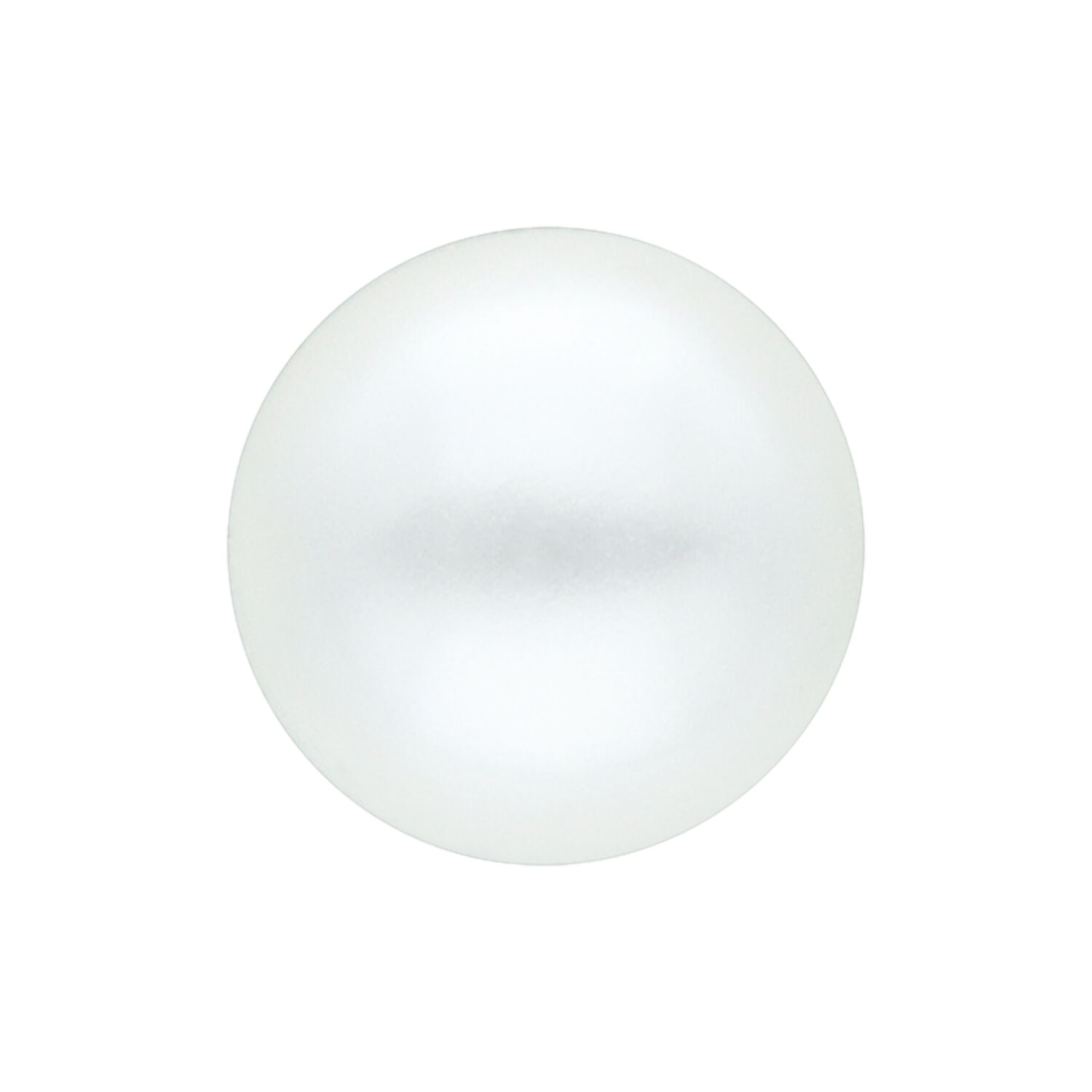 Perla sintetica bianca su sfondo bianco, liscia e rotonda