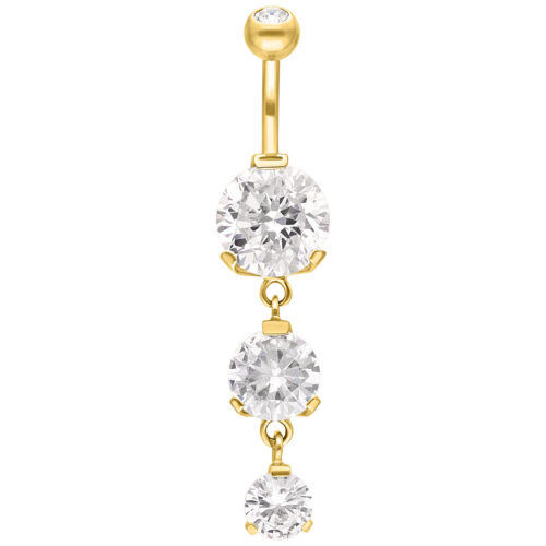 Bananabell dorato con tre cristalli chiari su sfondo bianco