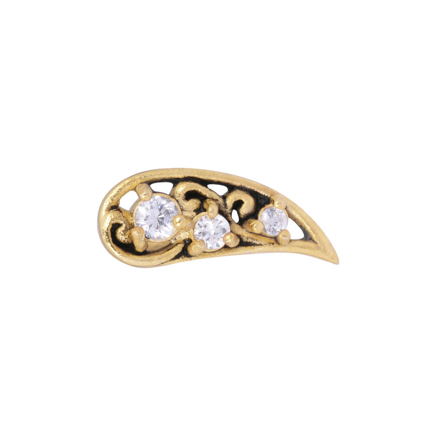 Barbell d'oro per l'orecchio con cristalli chiari Barbell piercing d'oro con tre cristalli chiari, design floreale