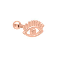 Piercing in oro rosa a forma di occhio su sfondo bianco