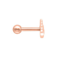 Barbell per orecchio in oro rosa con design occhio interiore su sfondo bianco