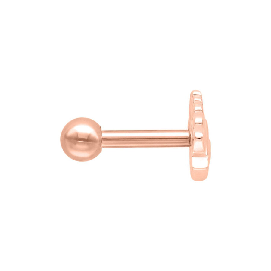 Barbell per orecchio in oro rosa con design occhio interiore su sfondo bianco