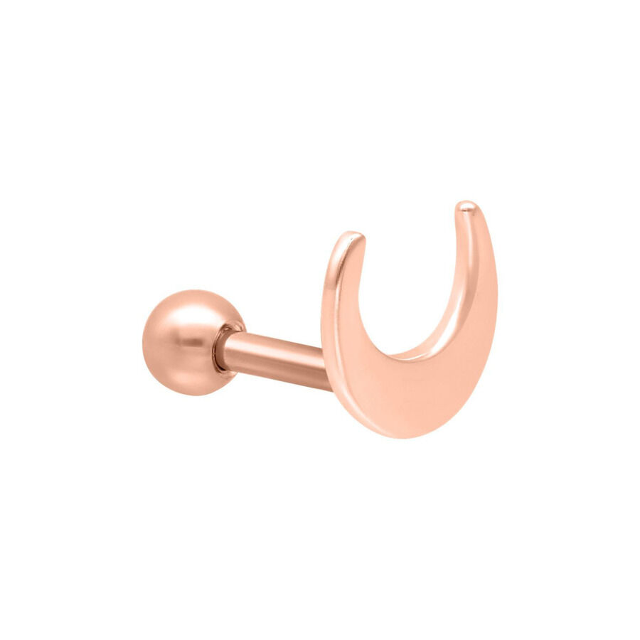 Barbell per orecchio in oro rosa a forma di mezzaluna su sfondo bianco