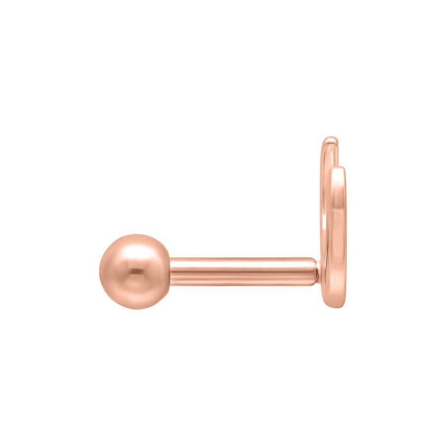 Barbell per orecchio in oro rosa con filettatura esterna su sfondo bianco