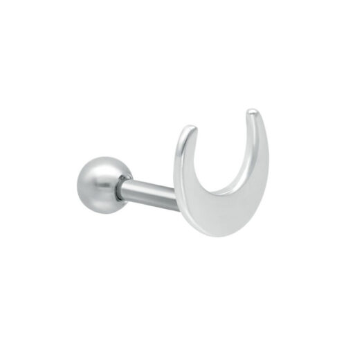 Luna Earbarbell in argento con decorazione a mezzaluna su sfondo bianco