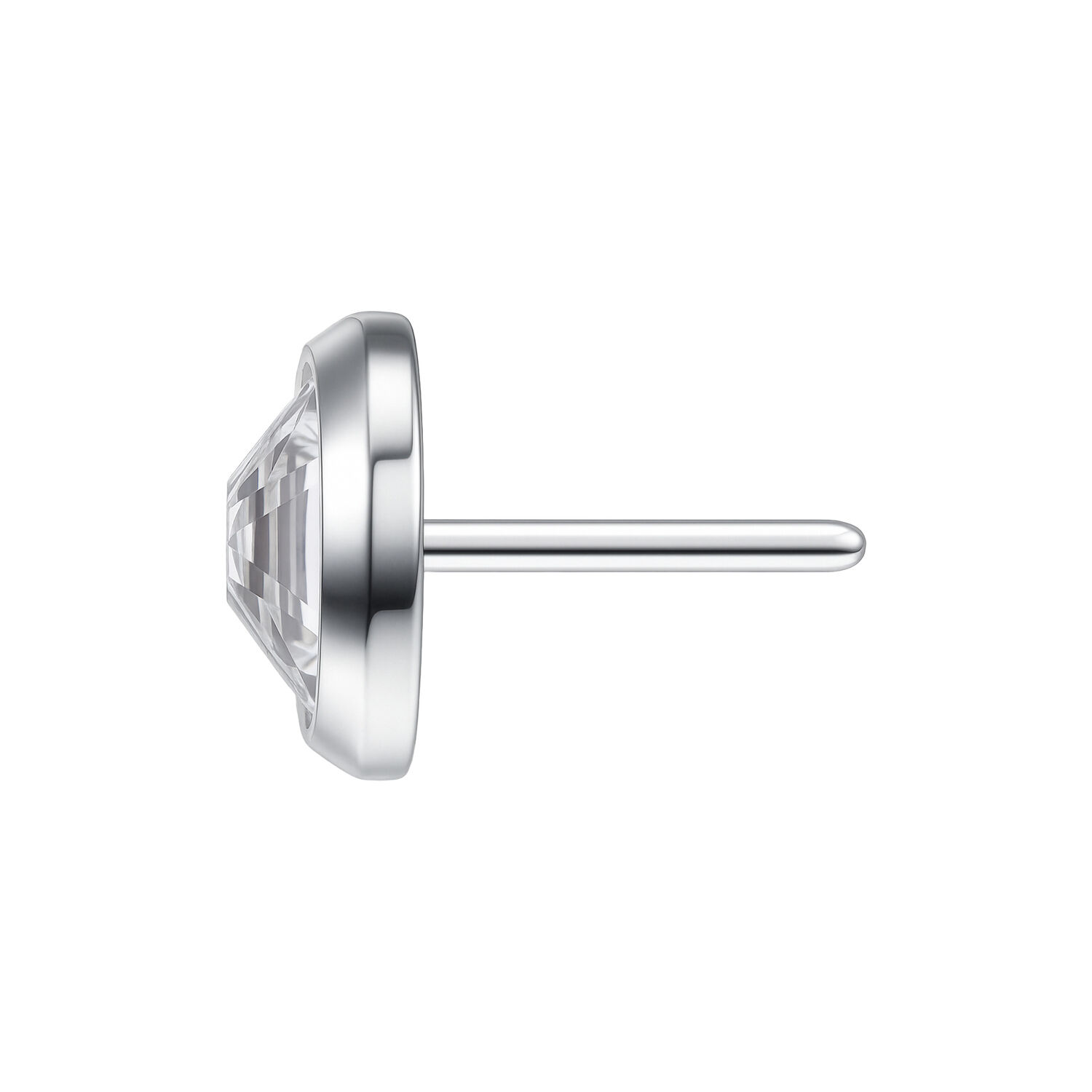 Argento, 4 mm grande Push Fit Piercing Attachment con pietra cristallina su sfondo bianco