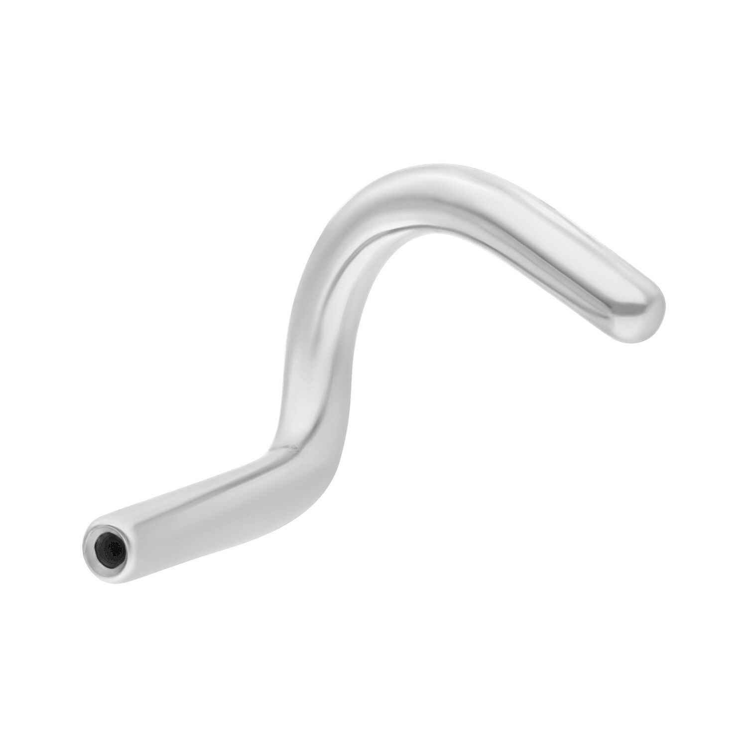 Piercing al naso in titanio argento curvato con Push Fit su sfondo bianco