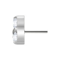 Attacco Trinity in argento per Push Fit Labret con cristalli chiari su sfondo bianco