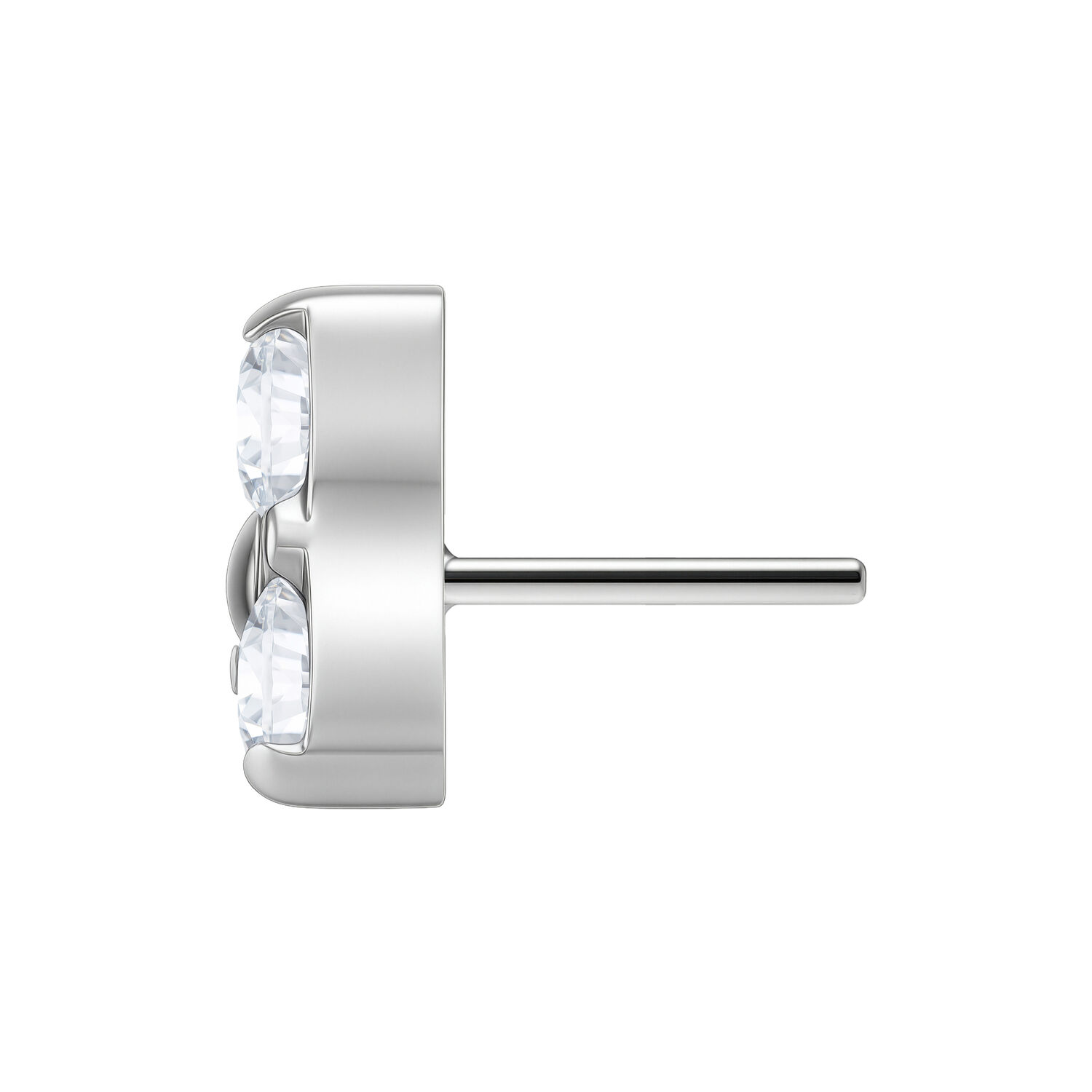 Attacco Trinity in argento per Push Fit Labret con cristalli chiari su sfondo bianco