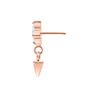 Punta a spillo per piercing in oro rosa con cristallo chiaro e pendente a spillo