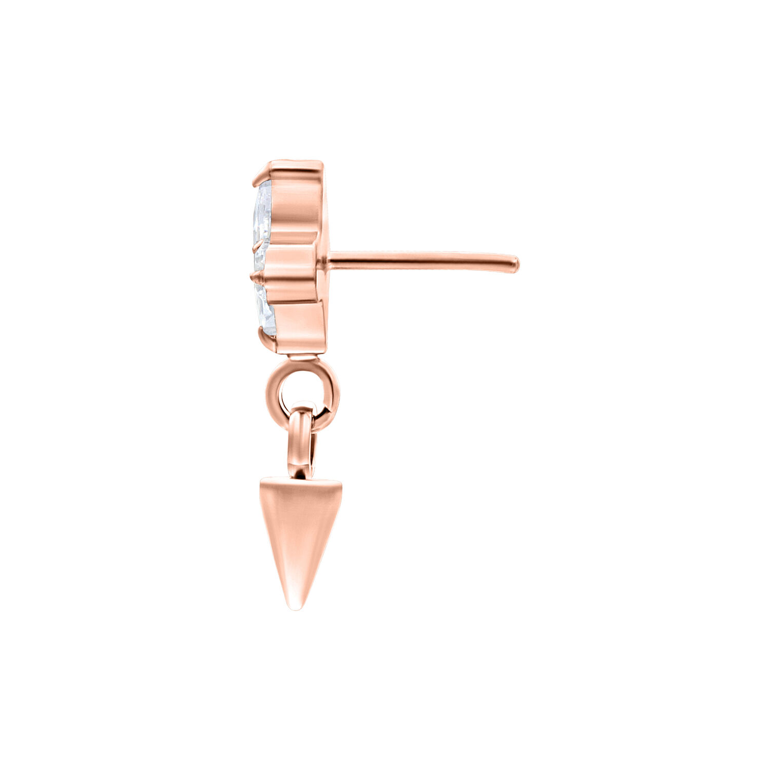 Punta a spillo per piercing in oro rosa con cristallo chiaro e pendente a spillo