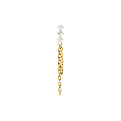Accessorio Push Fit dorato con catene di cristalli pendenti su sfondo bianco