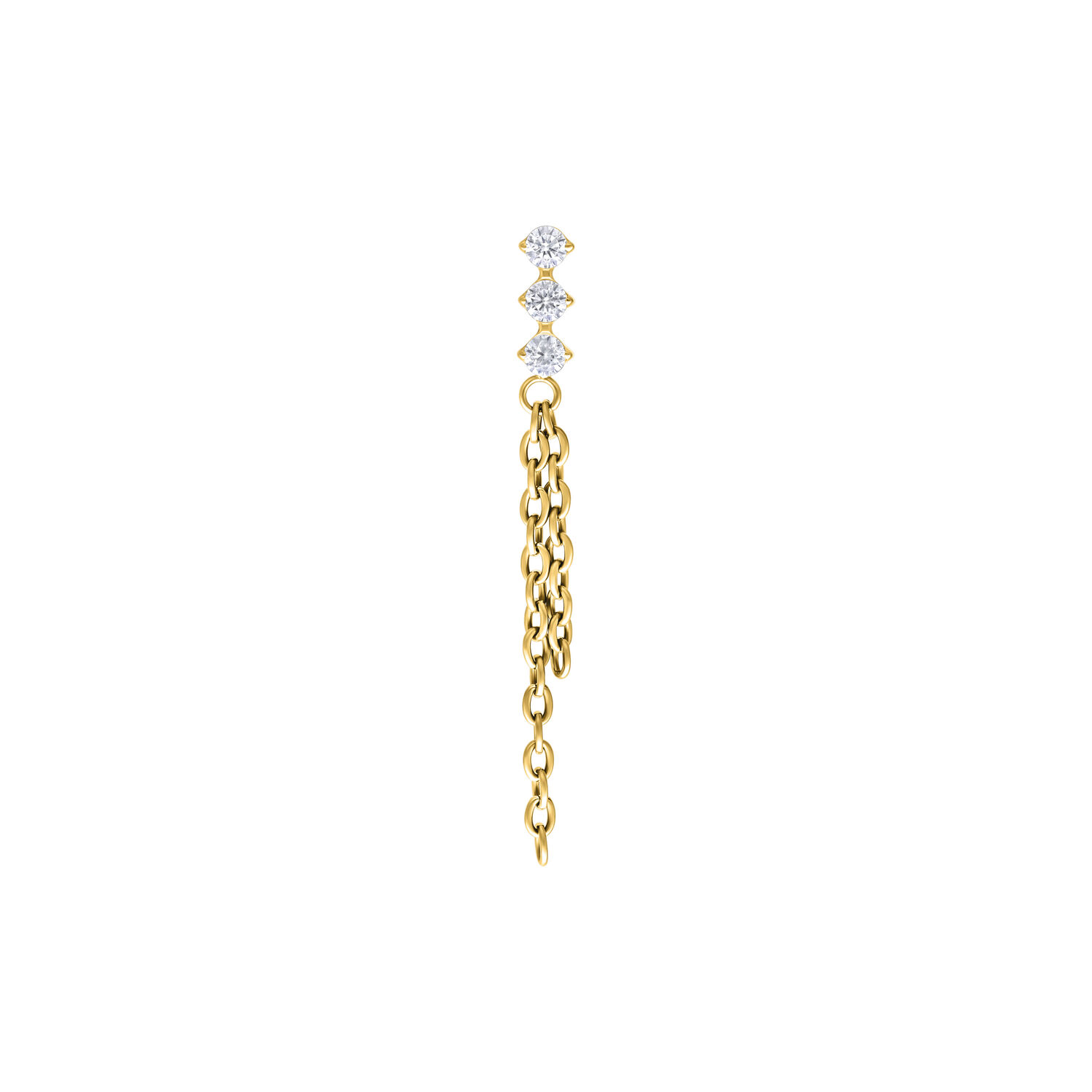 Accessorio dorato con catene di cristalli Accessorio Push Fit dorato con catene di cristalli pendenti su sfondo bianco
