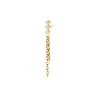 Inserto Push Fit dorato con catene di cristallo Inserto piercing dorato con tre cristalli chiari e catene pendenti su sfondo bianco