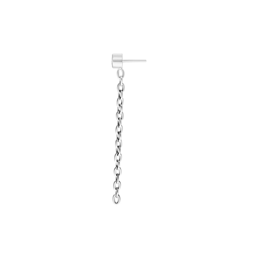 Attacco a catena in argento per piercing Push Fit su sfondo bianco