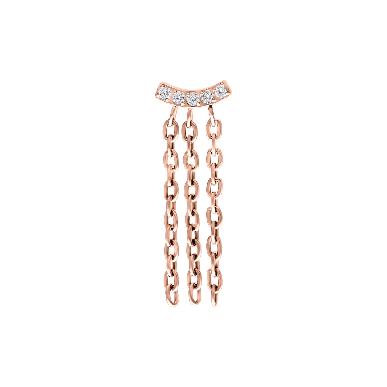 Attacco piercing in rosé gold con cristalli chiari e design a catena