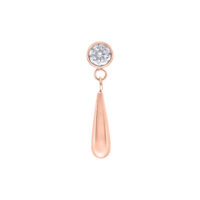 Attacco Push Fit in oro rosa con cristallo chiaro e forma a goccia su sfondo bianco
