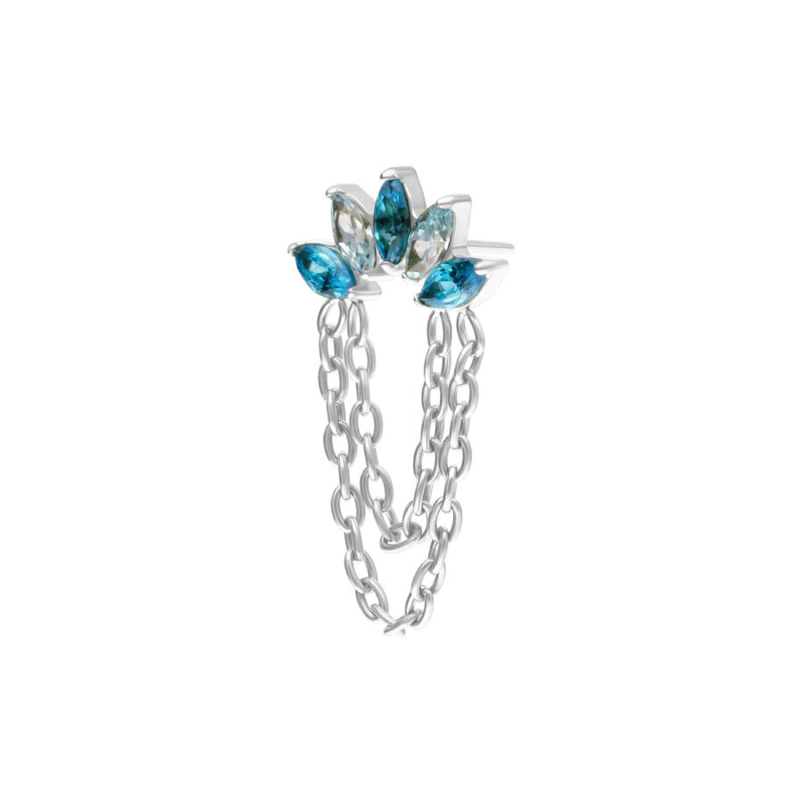 Attacco Push Fit argento con cristalli blu e chiari e catene