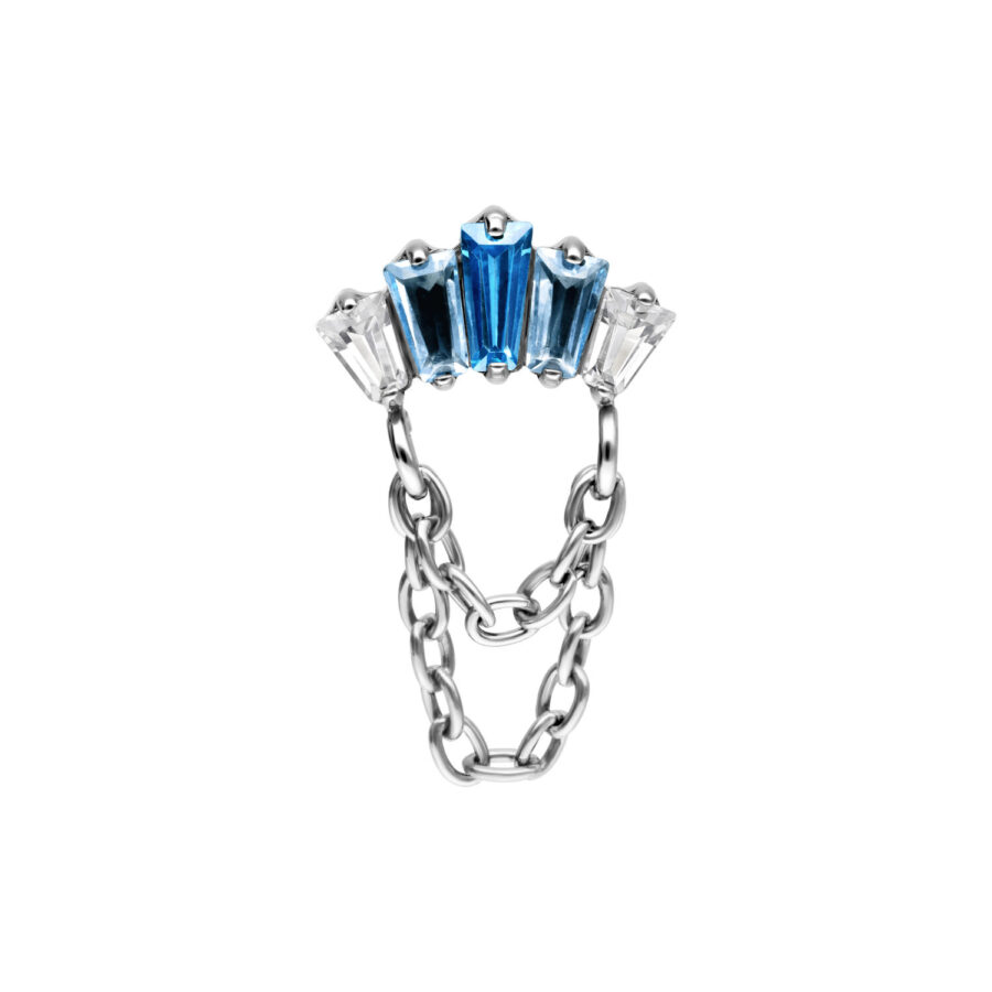 Attacco Push Fit in argento con cristalli lavanda e turchesi e catene