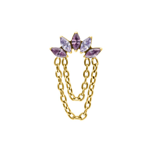 Attacco Push Fit dorato con cristalli color lavanda su sfondo bianco