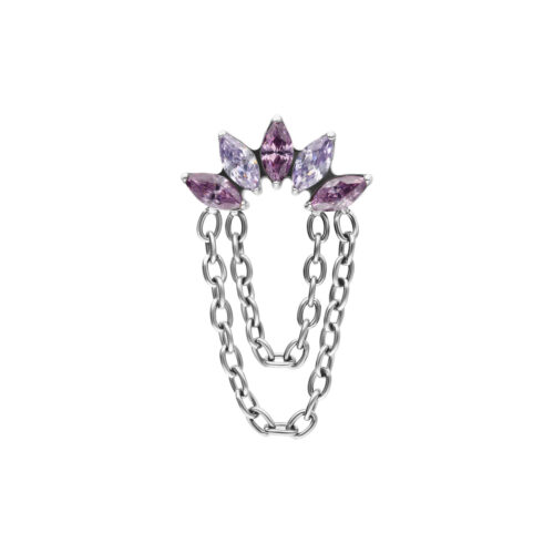 Attacco Push Fit color argento con cristalli color lavanda e catena su sfondo bianco