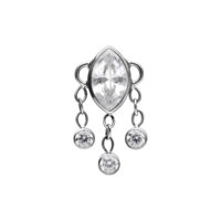 Attacco Push Fit argento con tre cristalli pendenti su sfondo bianco