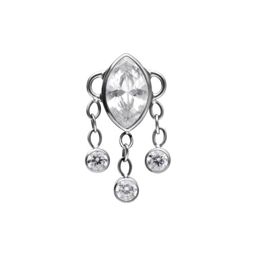 Attacco Push Fit argento con tre cristalli pendenti su sfondo bianco