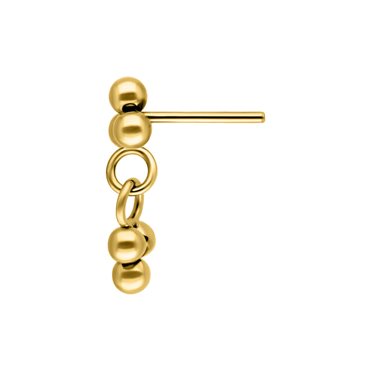 Ciondolo piercing dorato Push Fit con tre sfere su sfondo bianco