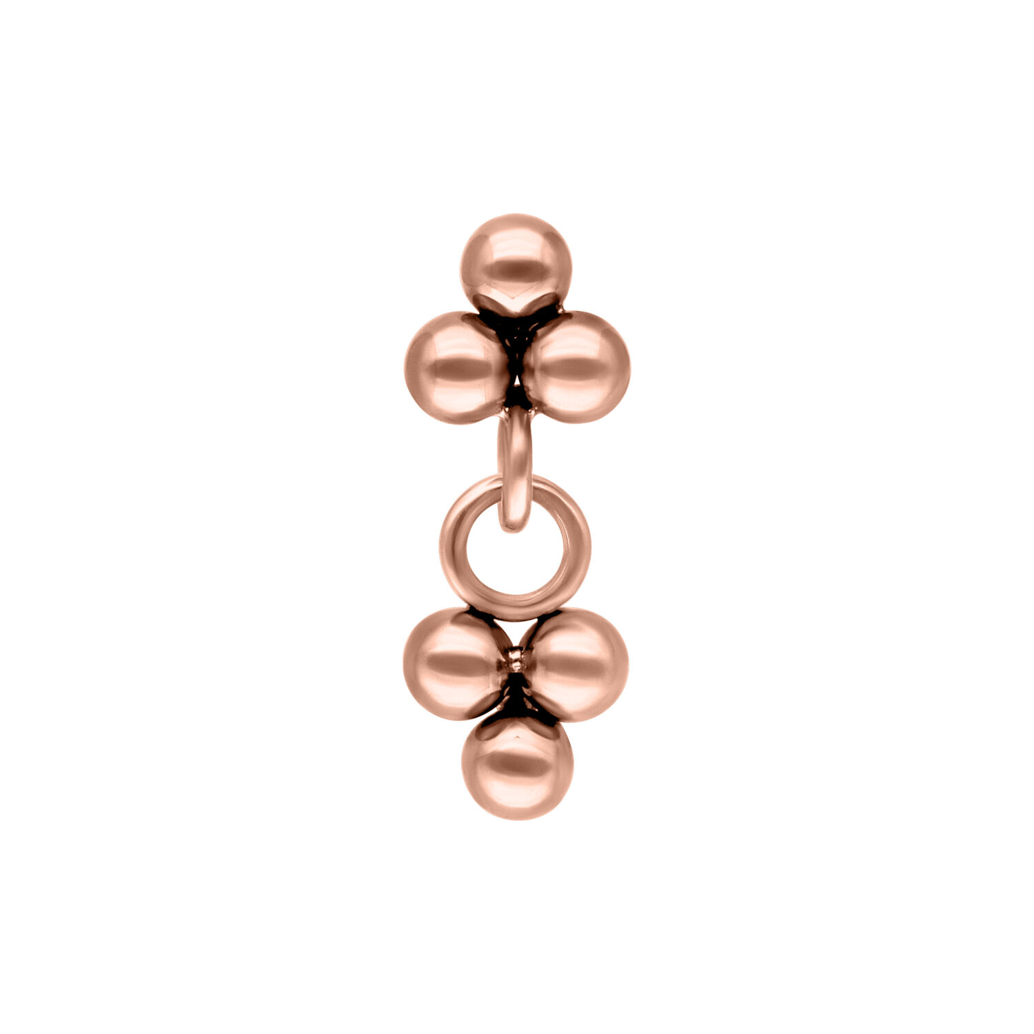Ciondolo Push Fit in oro rosa con tre sfere su sfondo bianco