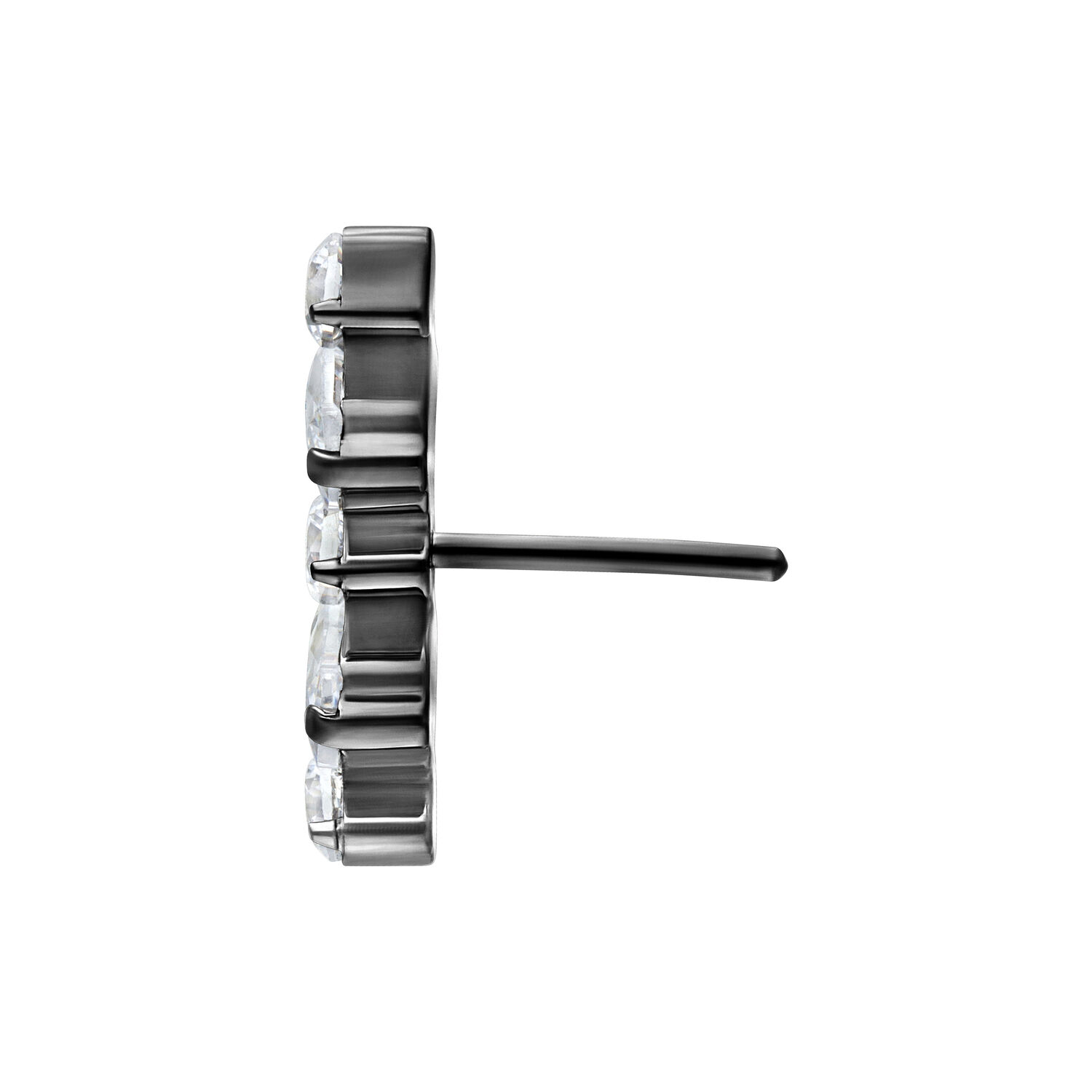 Punta Push Fit in titanio nero con cristalli chiari su sfondo bianco