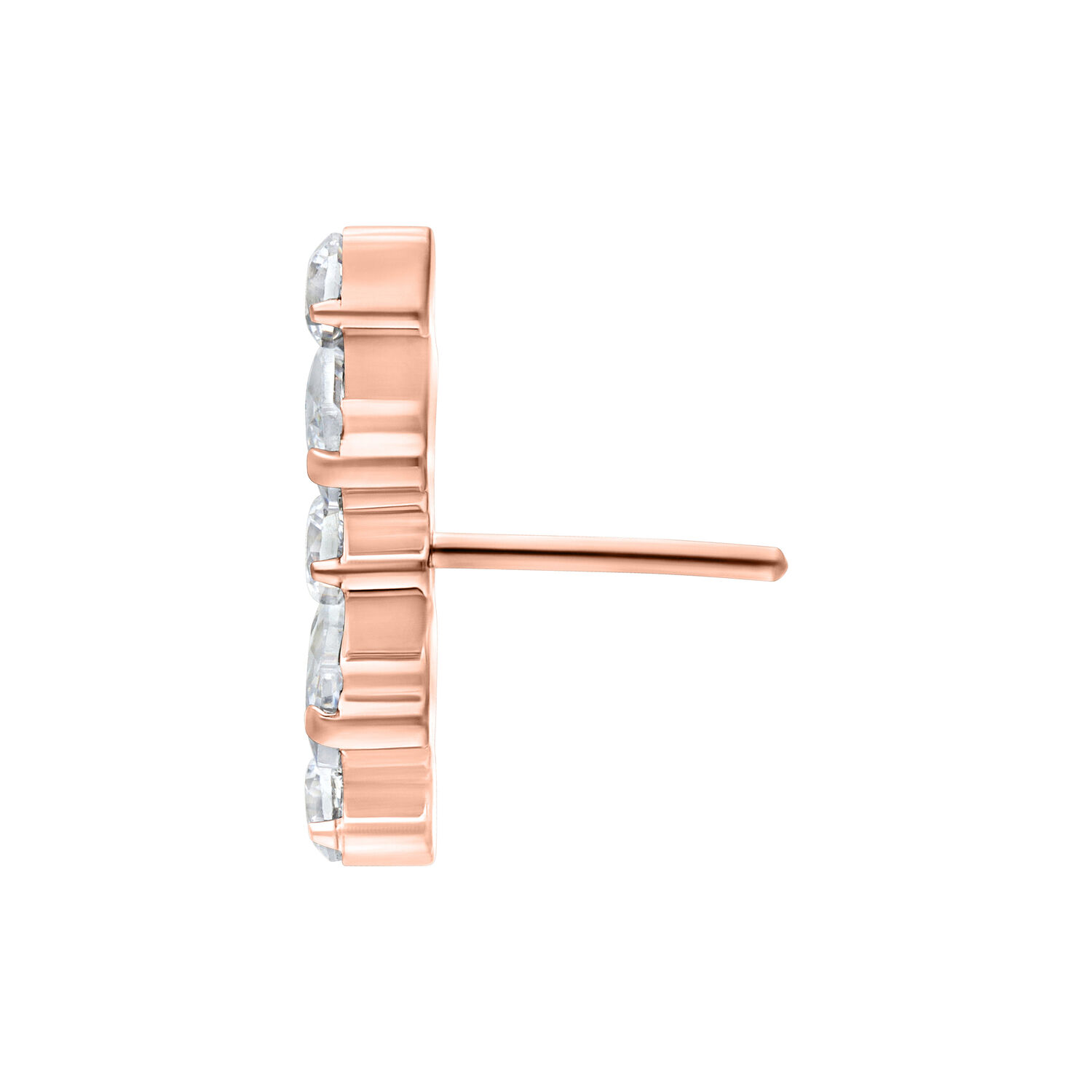 Attacco Push Fit in rosé dorato con cristalli chiari su sfondo bianco