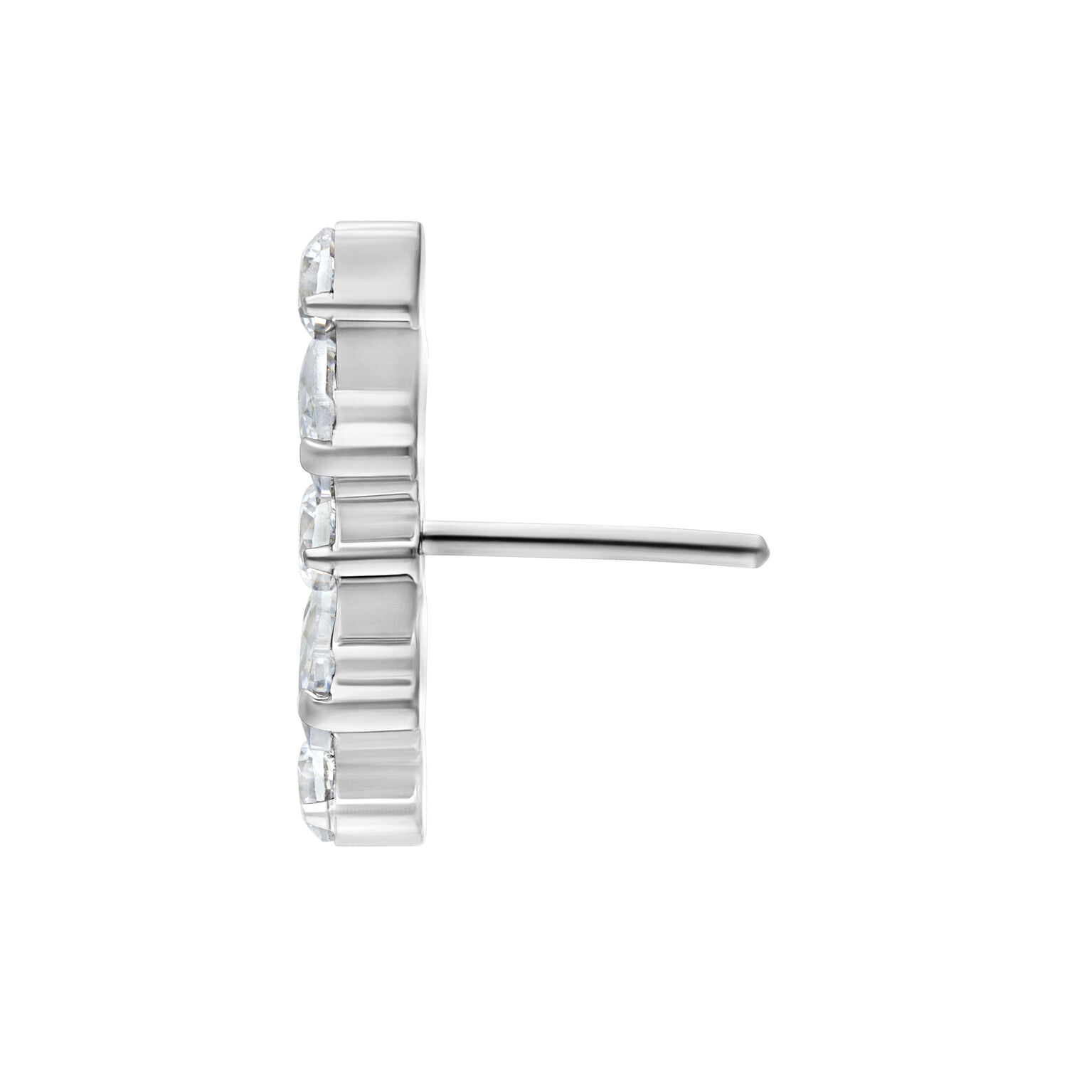 Vista laterale di un attacco Argento Push Fit Multicrystal con cristalli chiari