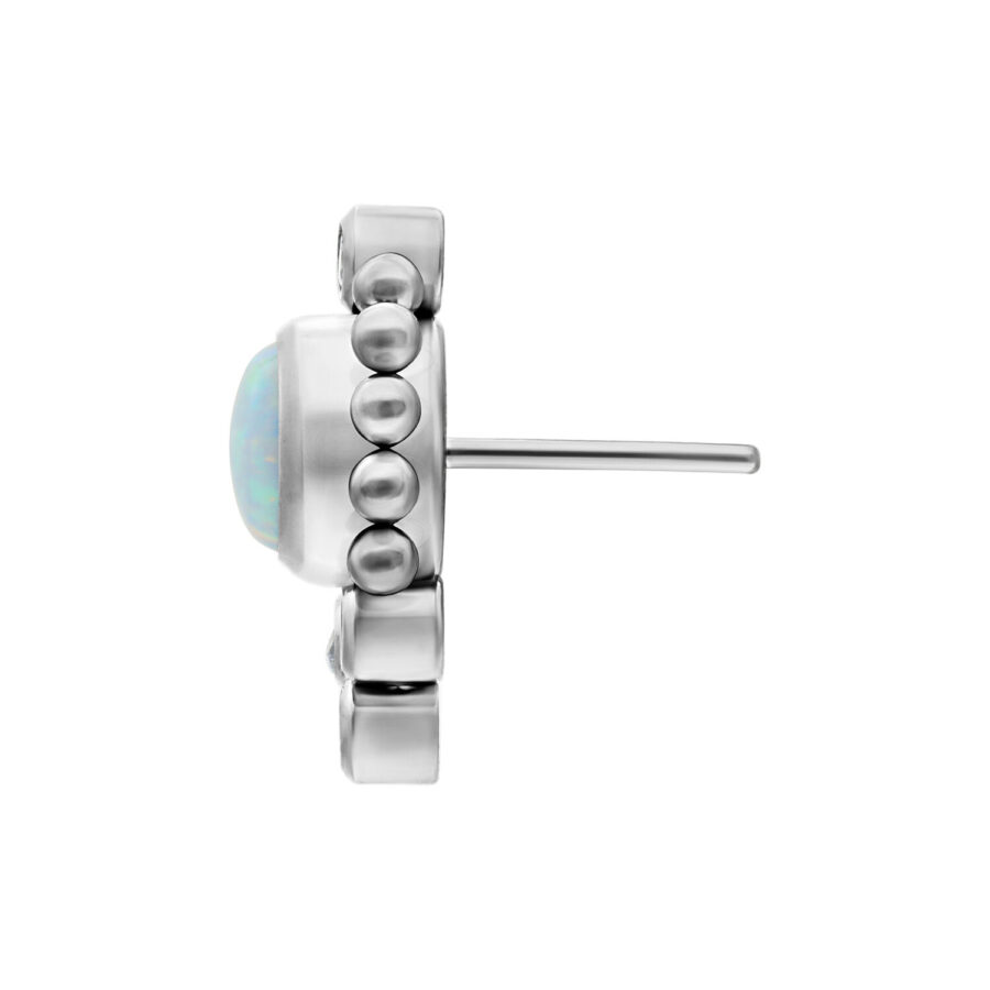 Punta in titanio argento con opale bianco e sistema Push-Fit, vista laterale