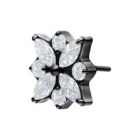 Accessorio nero Push Fit con fiori cristallini su sfondo bianco