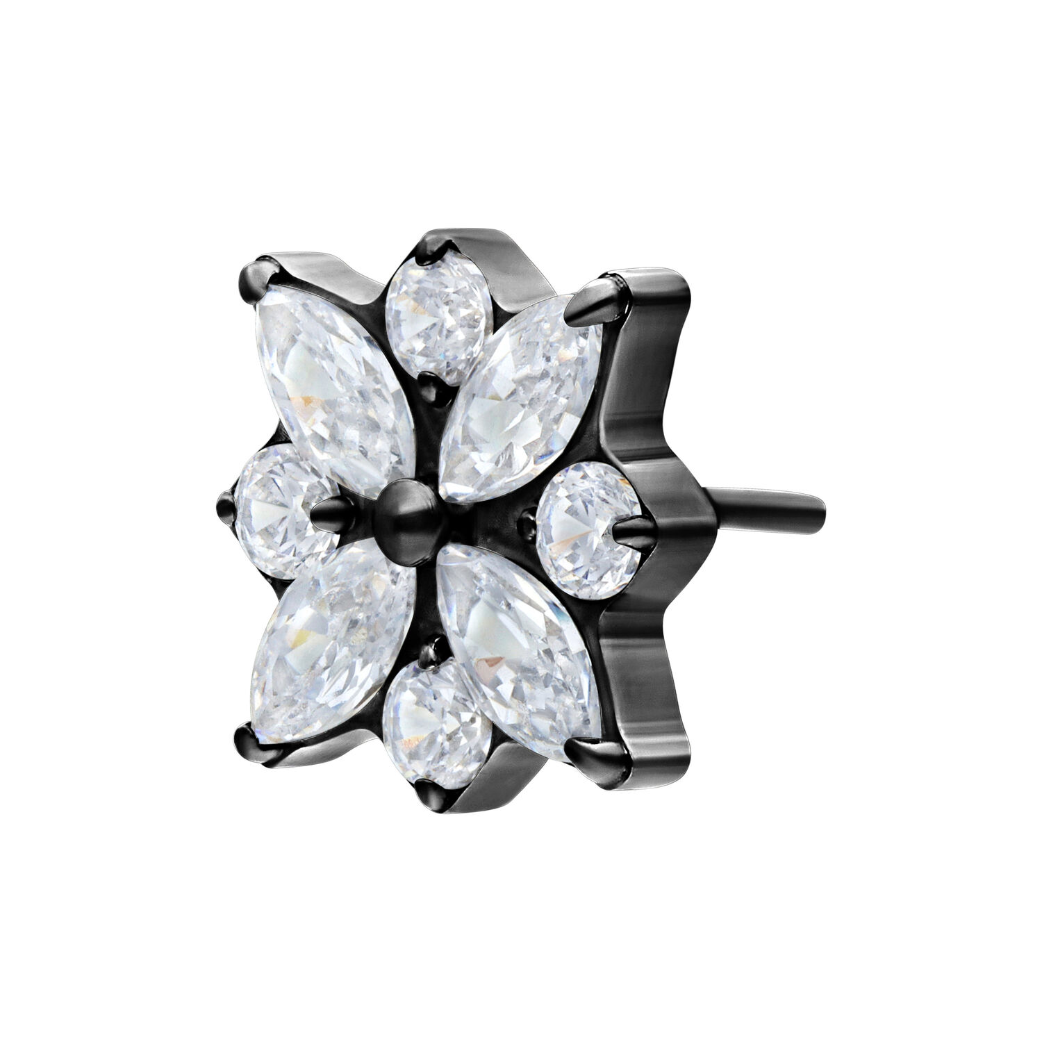 Accessorio nero Push Fit con fiori cristallini su sfondo bianco