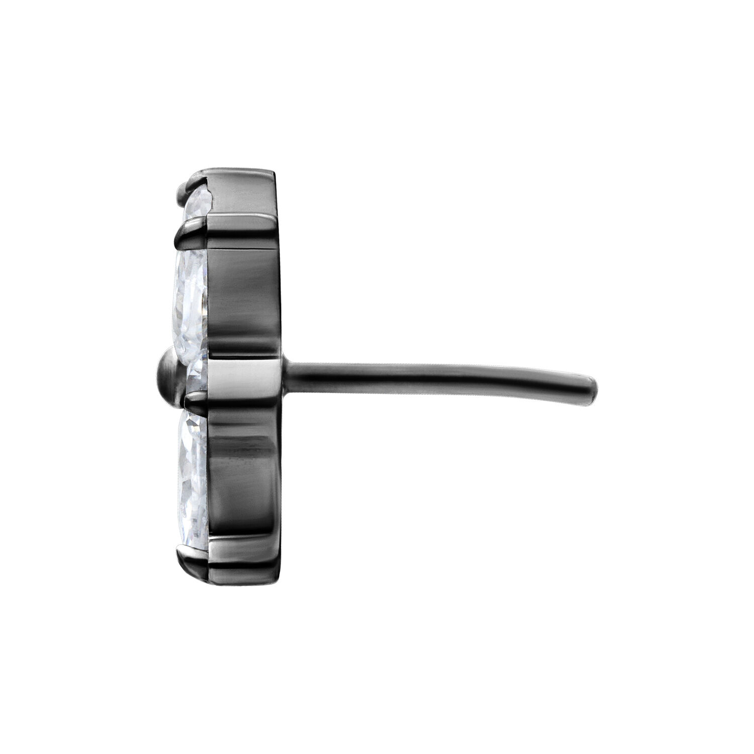 Vista laterale dell'attacco nero Push Fit Crystal Blossom, cristallo chiaro