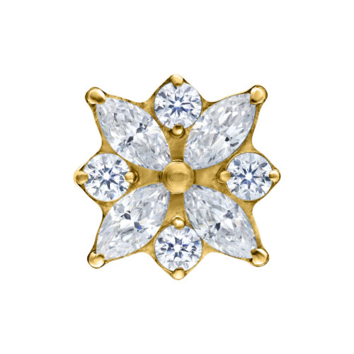 Attacco Push Fit Crystal Blossom dorato con cristalli chiari su sfondo bianco