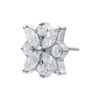 Inserto argento con fiori cristallini su sfondo bianco